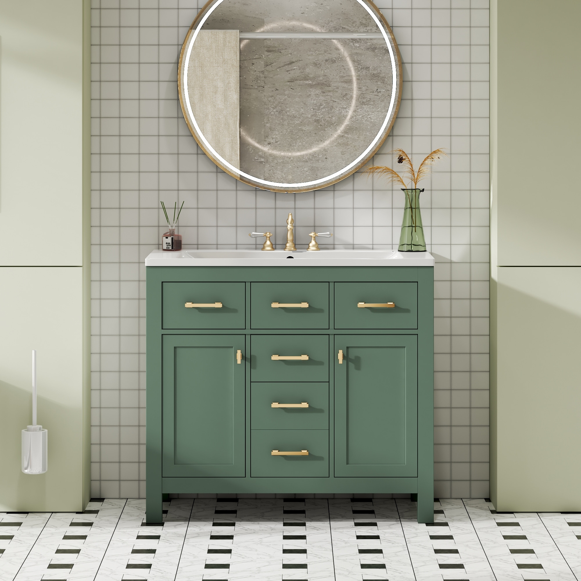 36'' Freestanding Bathroom Vanity with White Integrated Ceramic Sink - 36'' x 18.3'' x 34.02''