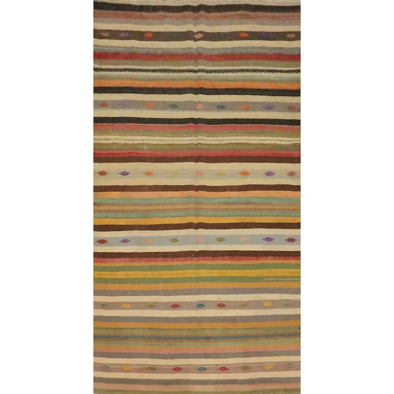 Hand Woven Oriental 100% Wool Carpet Southwestern Tribal Multi-Colored Kilim Area Rug - 10' 7'' X 5' 9''