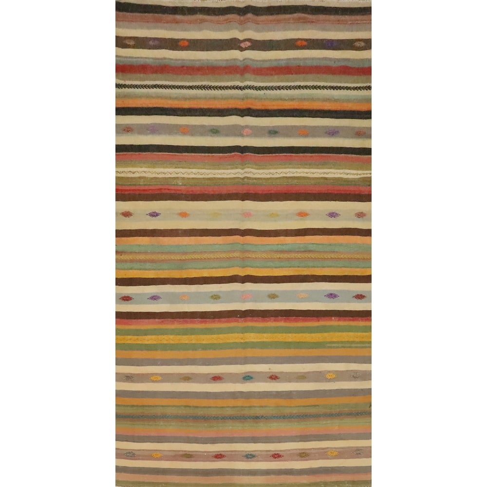 Hand Woven Oriental 100% Wool Carpet Southwestern Tribal Multi-Colored Kilim Area Rug - 10' 7'' X 5' 9''