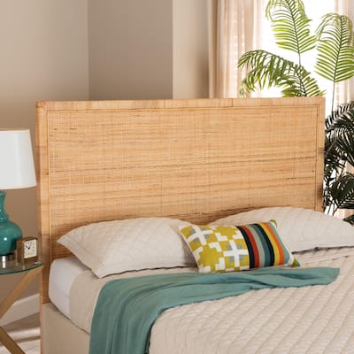 bali & pari Adelyn Modern Bohemian Natural Brown Rattan and Mahogany Wood Headboard