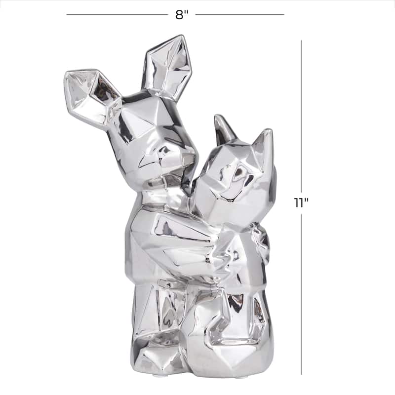 Porcelain Ceramic Dog Cubist Sculpture - Silver - Roche River Decor