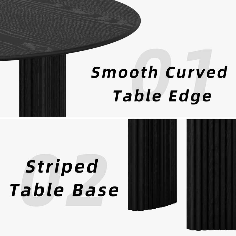 Modern Round Dining Table with Striped Column Legs Solid Wood Kitchen Table Anti-Scratch Footpads