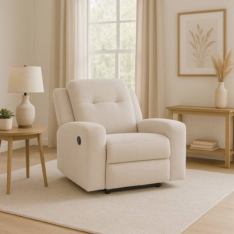 Genna Manual Recliner Chair, Light Beige Polyester, Soft Cushioned