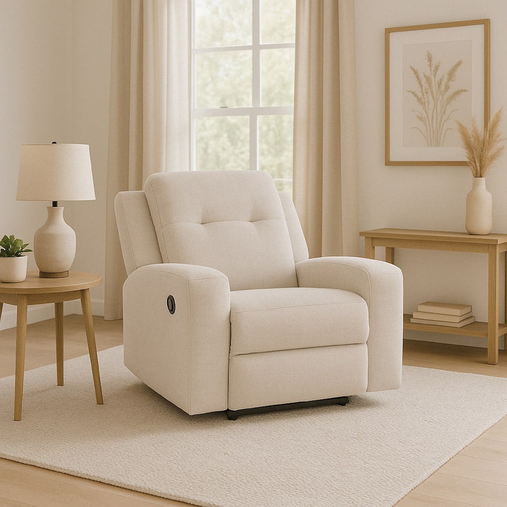 Genna Manual Recliner Chair, Light Beige Polyester, Soft Cushioned