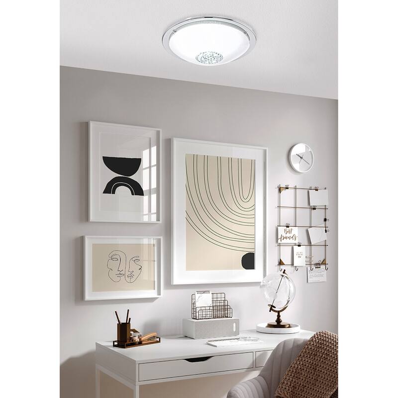 Eglo Giolina Chrome LED Flush Mount with White, Clear Glass, Crystals Shade