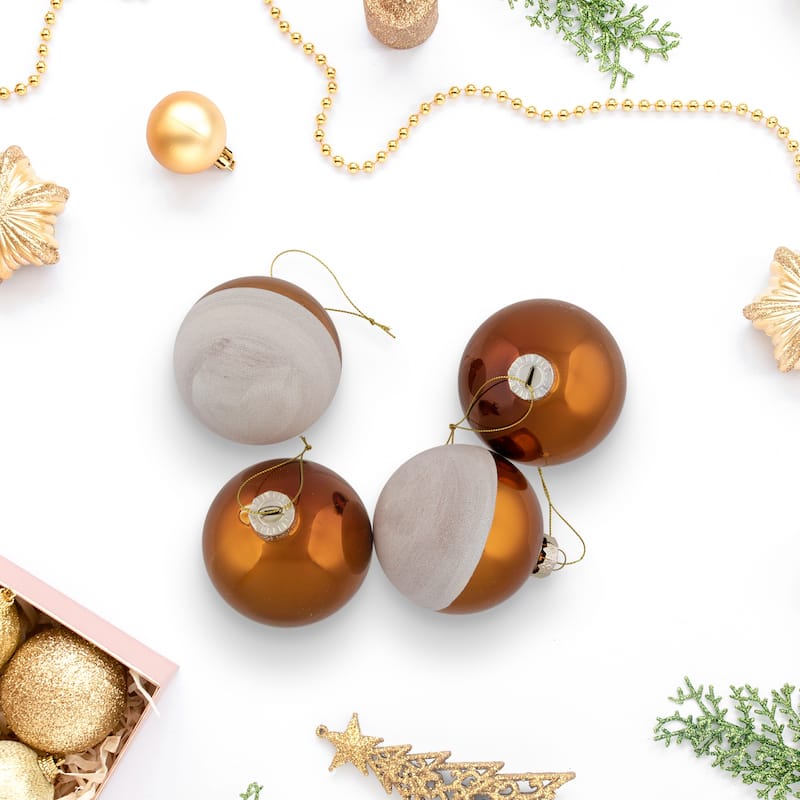 Dual Color Glass Christmas Ball Ornaments - 3.25" (80mm) - Bronze and White - 4ct