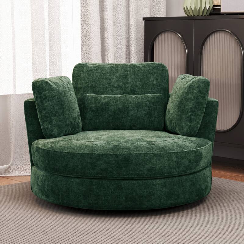 50.2"W Accent Barrel Chair,360° Swivel Club Chair with Metal Base