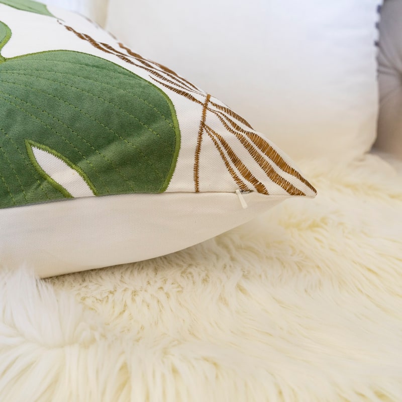 Leaf Pattern Decorative Pillow with Velvet Cover 20x20 Inches