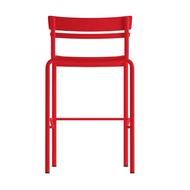 2PK Modern Commercial Grade 2 Slat Indoor/Outdoor Steel Bar Stool