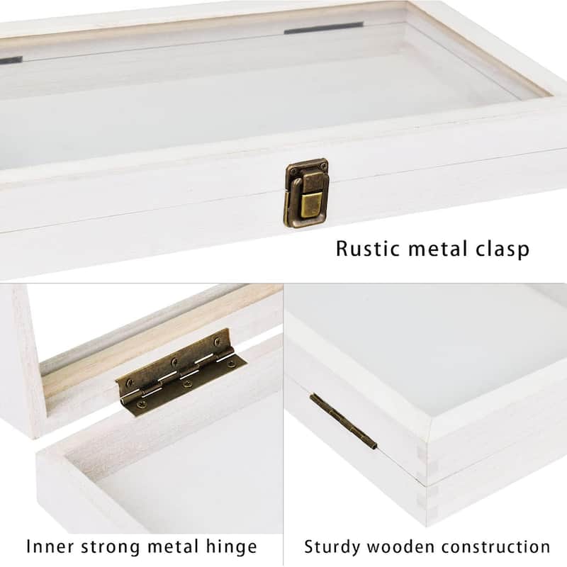Wood Glass Top Jewelry Display Case Accessories Storage Box - S