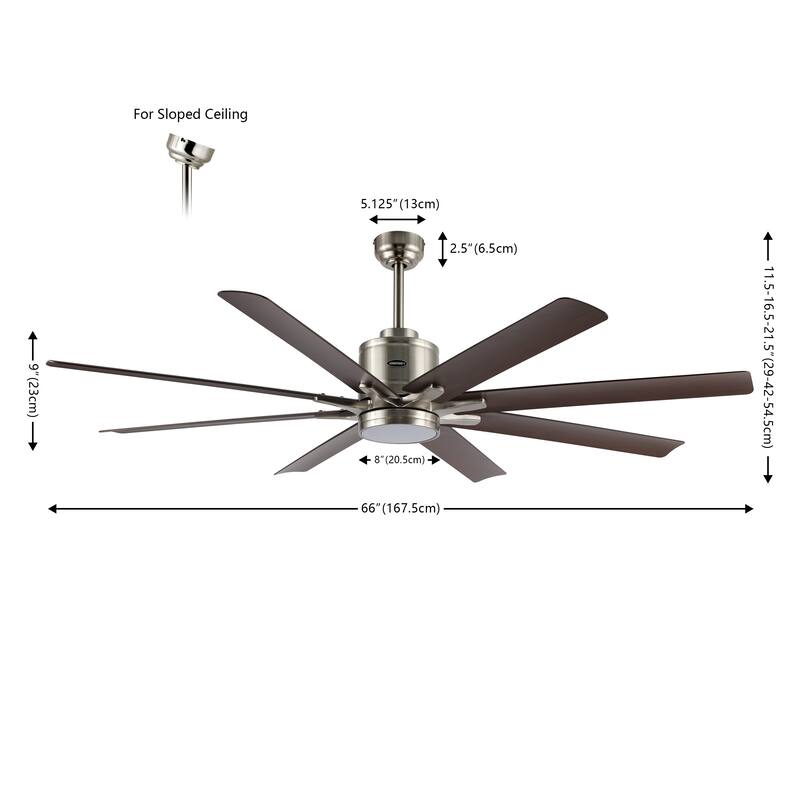 Miranda 66" 1-Light Contemporary Iron Mobile-App/Remote-Controlled 6-Speed Ceiling Fan with Integrated LED Light by JONATHAN Y