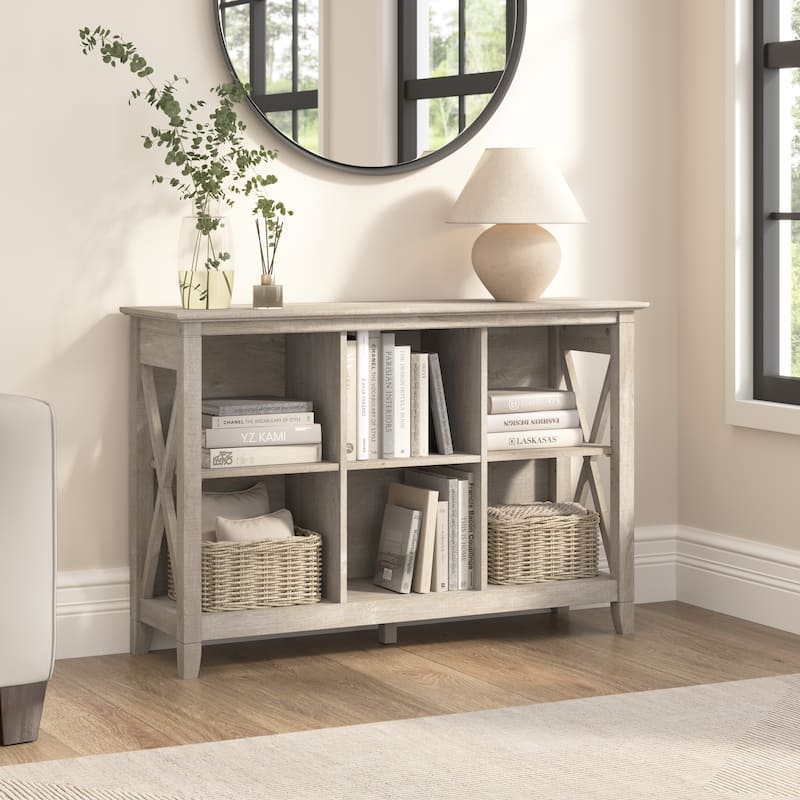 Bush Furniture Key West 6 Cube Bookcase with Adjustable Shelves - Washed Gray
