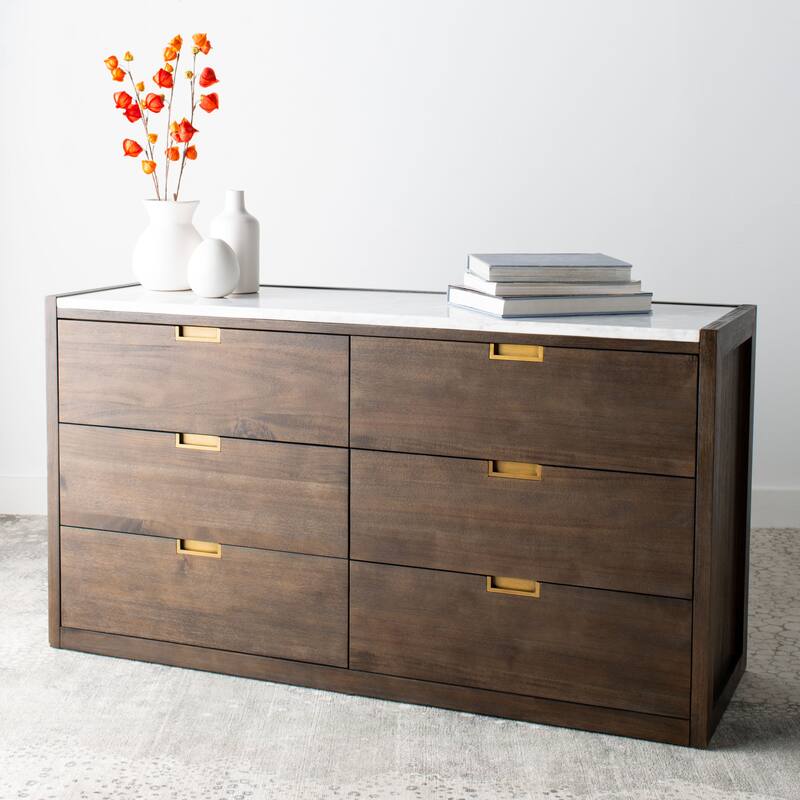 SAFAVIEH COUTURE Adeline 6 Drawer Dresser - Dark Chocolate