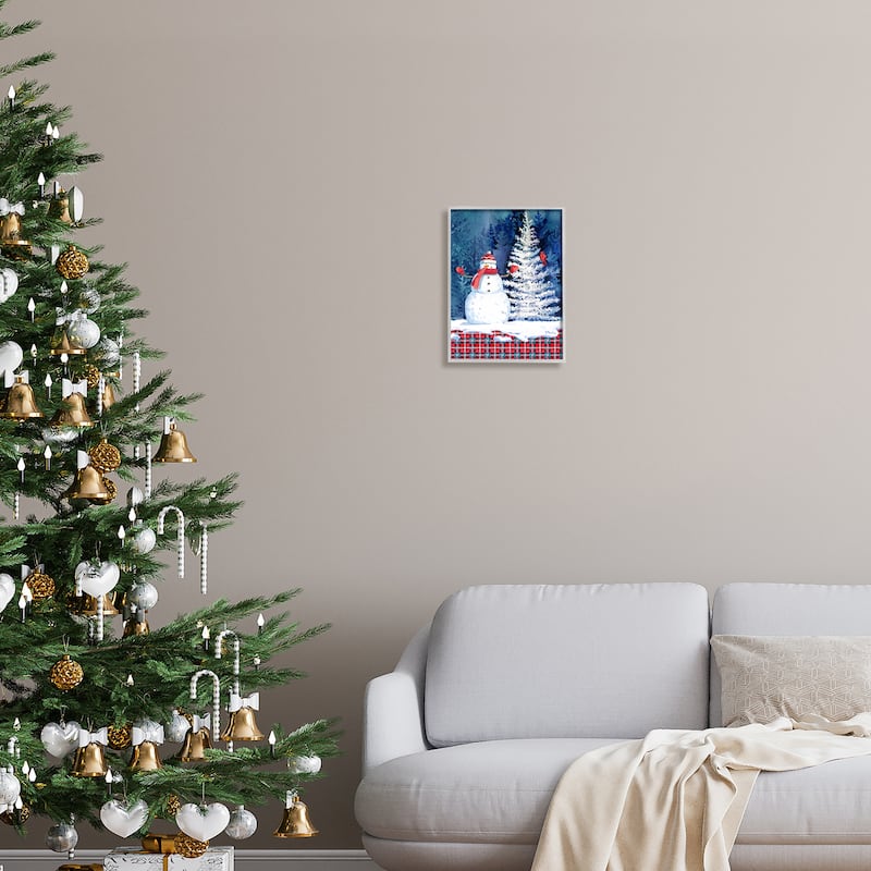 Stupell Winter Snowman on Plaid Framed Giclee Art Design by Paul Brent