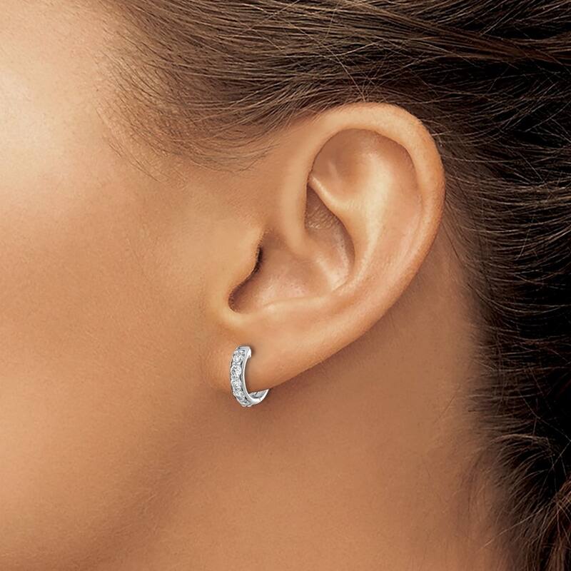 Curata 14k White Gold Diamond Hoop Earrings - 11x12mm Wide 2mm Thick