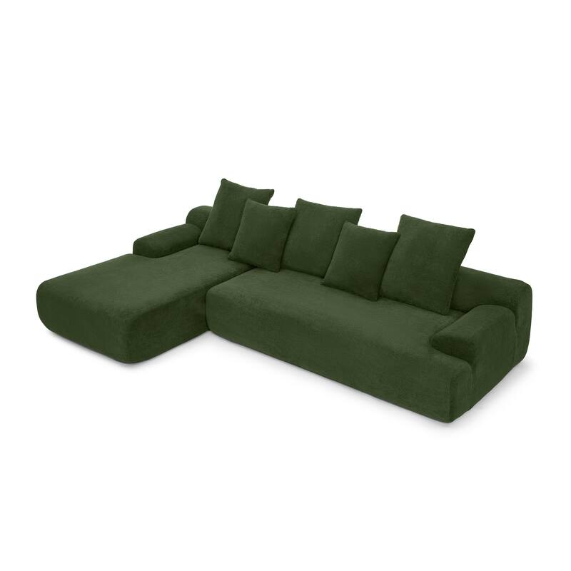 Modular L-Shaped Sectional Sofa with Chaise Lounge, Velvet Cloud Upholstered Floor Sofa, Compressed Sofa with Pillows聽