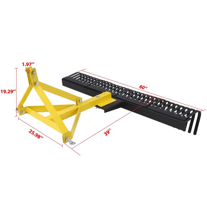 60'' Heavy Duty Rock Rake Tow-Behind Garden Tool for Compact Tractors