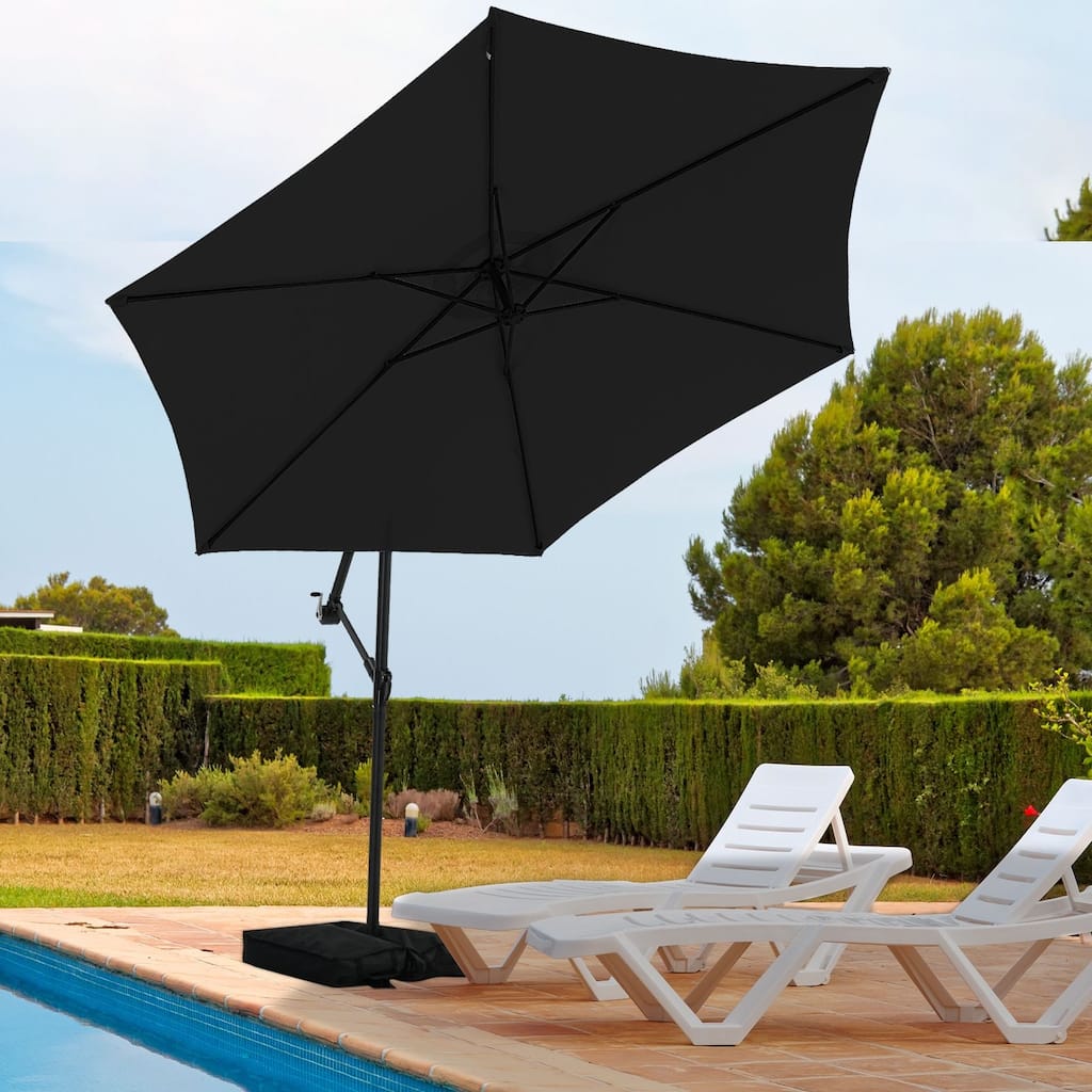Autlaycil 10ft Offset Hanging Market Patio Umbrella with Base