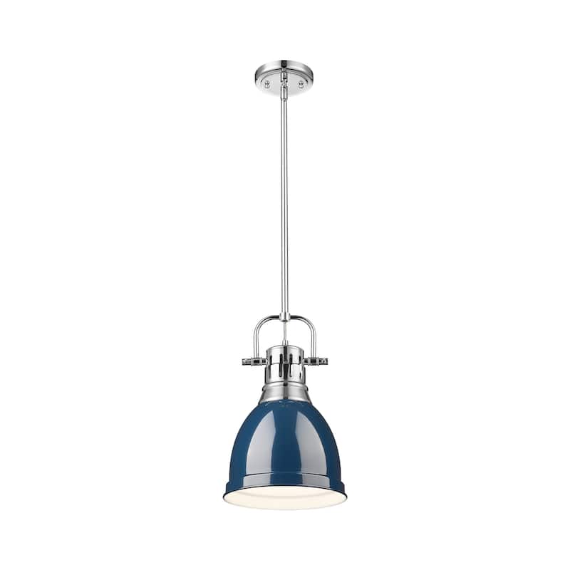 Yep by Golden Lighting Duncan 1-light 9in Rod Hung Pendant in Chrome and Navy Blue shade