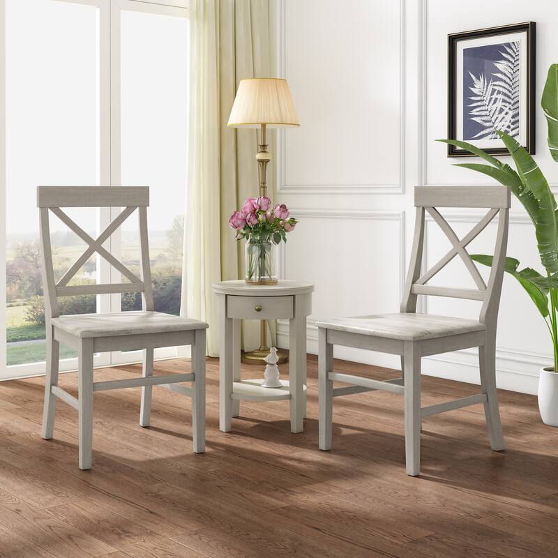 Country Set of 2 Dining Chairs with X-shaped Back, Solid Wood Frame for Dining Room Living Room Balcony and Patio - Grey