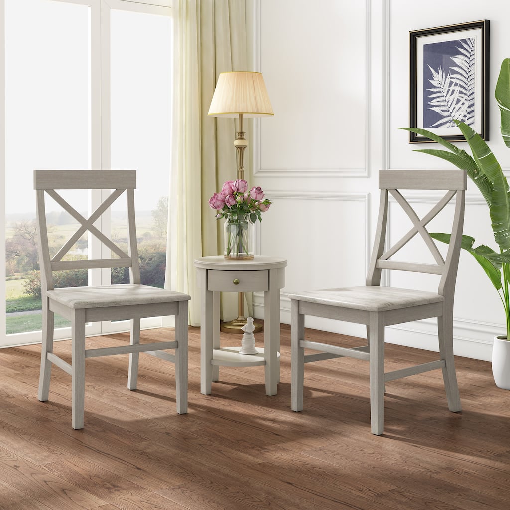 Acacia Wood Dining Chairs Set of 2, Side Chair with X-Shaped Backrest