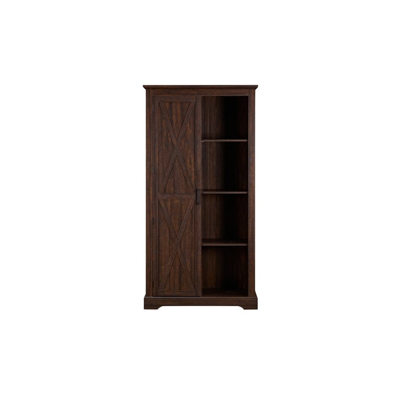 Tall Barn Door Kitchen Pantry Storage Cabinet with Adjustable Shelves for Kitchen and Living Room