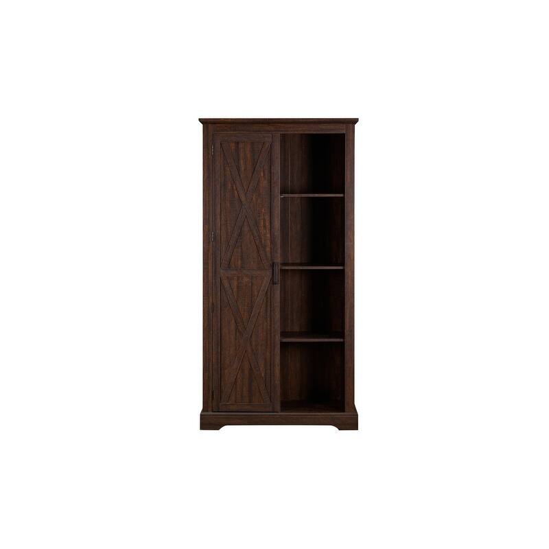 Tall Barn Door Kitchen Pantry Storage Cabinet with Adjustable Shelves