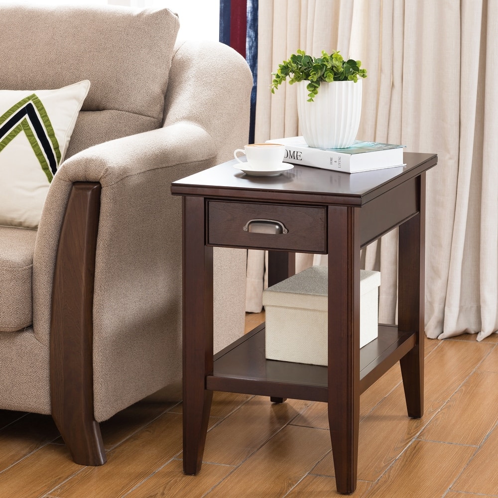 Laurent Narrow Solid Wood Side End Table with Shelf