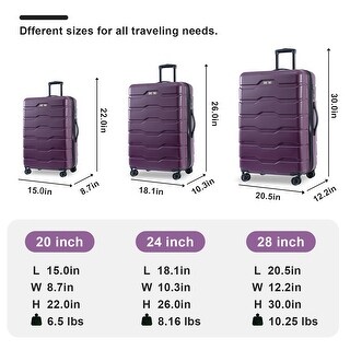 3 Piece Gold Luggage Set – 20 24 28 Inch Spinner Suitcases By American.Deals – Durable ABS Hard Shell