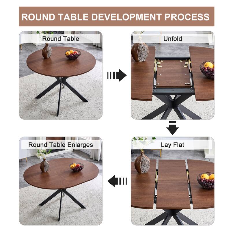 Extendable Round Dining Table (43" to 54") Space-Saving Dining Table with Sturdy Metal Legs,for Small Apartment/Living Room
