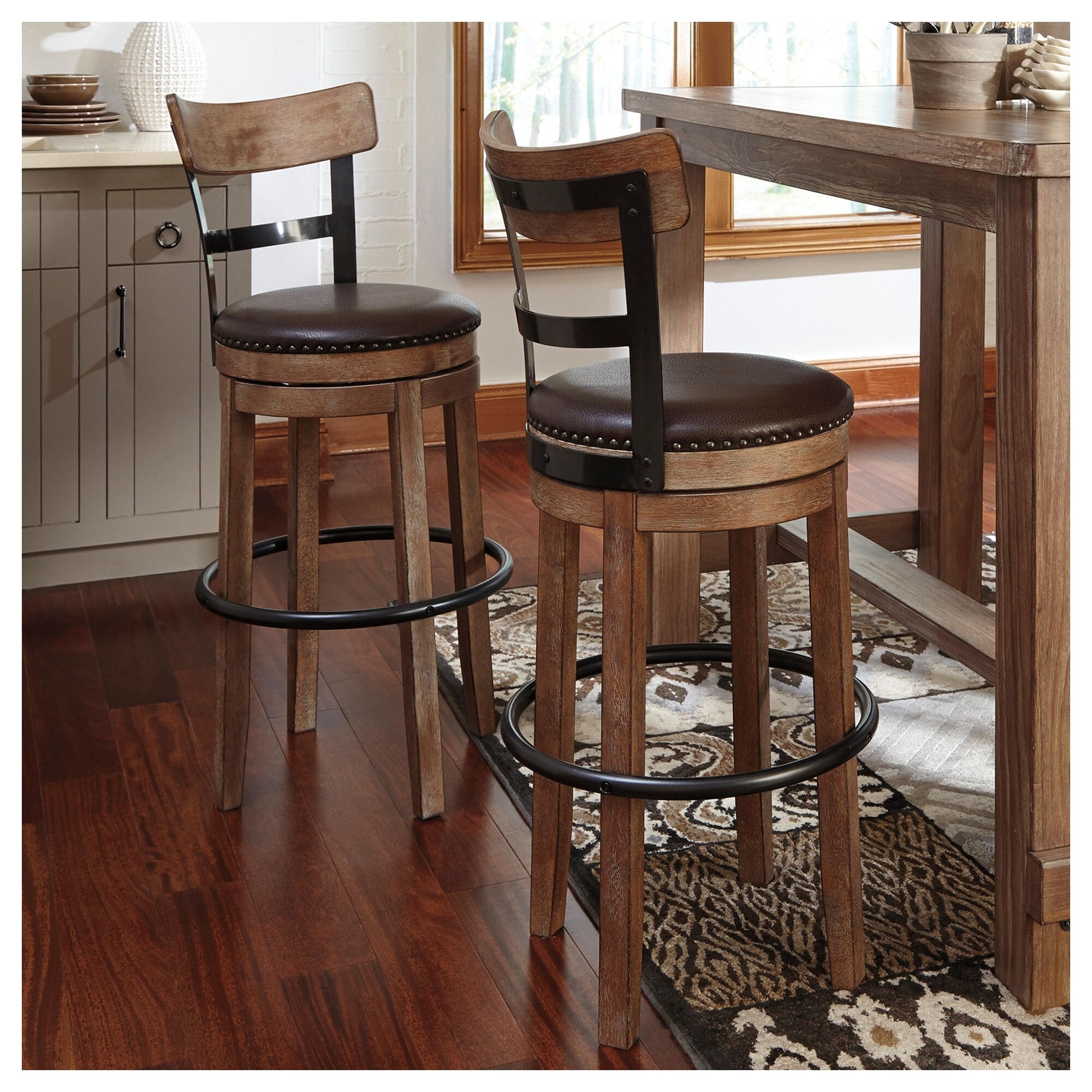 Signature Design by Ashley Sircar Brown Upholstered Swivel Bar Stool - 19.5" W x 19.5" D x 42" H