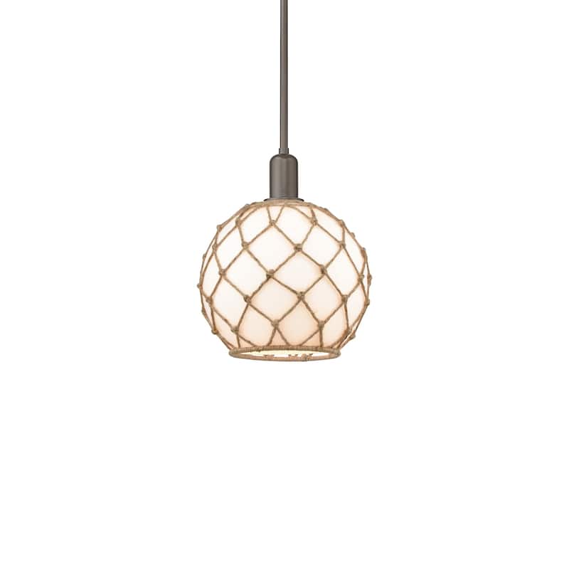 Innovations Lighting 716-1S-13-10 Farmhouse Rope Pendant Farmhouse - Oil Rubbed Bronze / White Glass with Brown Rope