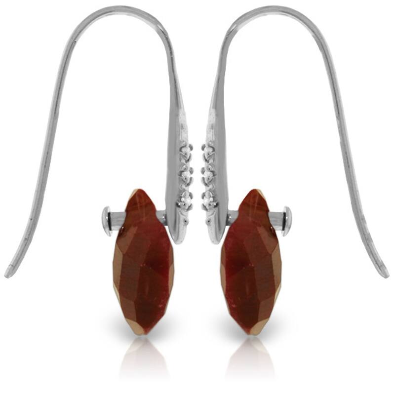 14K Solid Gold Fish Hook Earrings w/ Diamonds & Dangling Dyed Rubies