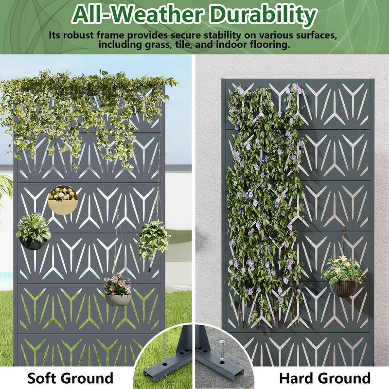 72" H×47"W Dovelina Black Outdoor Freestanding Metal Privacy Screen Decorative Garden Fence