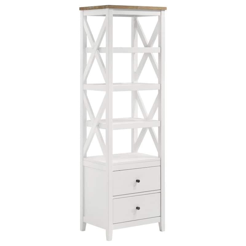 Sac 72 Inch Media Tower Pier, 4 Shelves, 2 Drawers, Asian Hardwood, White