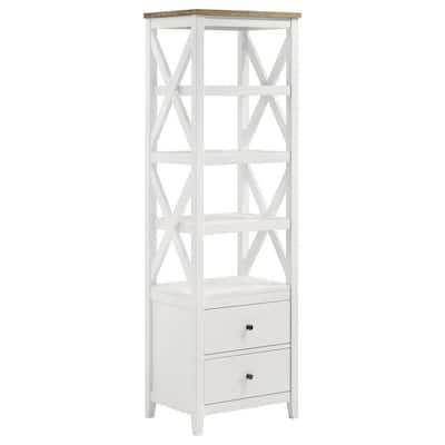 Sac 72 Inch Media Tower Pier, 4 Shelves, 2 Drawers, Asian Hardwood, White
