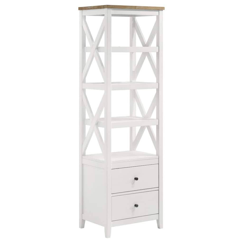Sac 72 Inch Media Tower Pier, 4 Shelves, 2 Drawers, Asian Hardwood, White