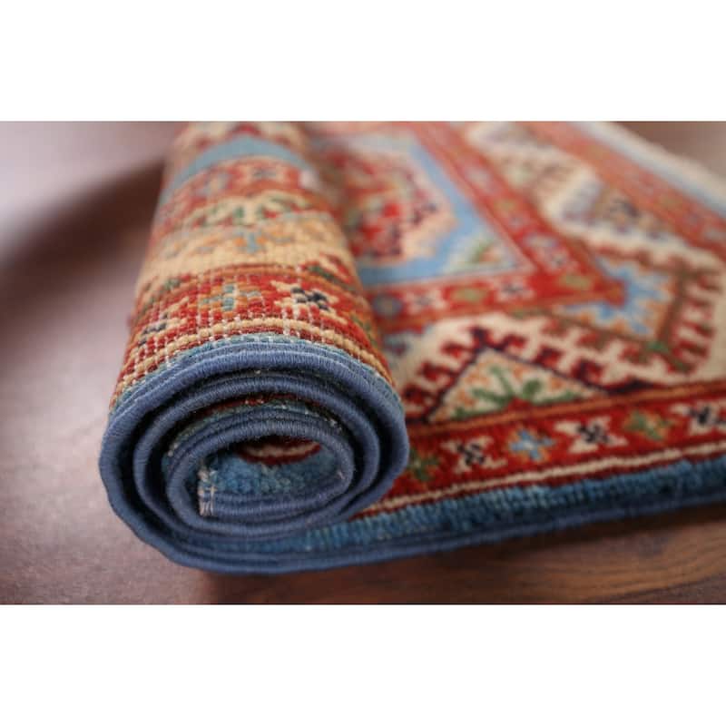 Traditional Kazak Foyer Rug Hand-Knotted Blue Wool Carpet - 2'0" x 2'9"