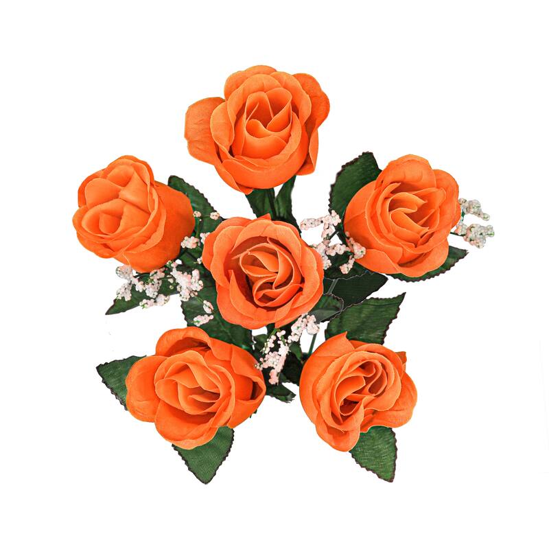 Set of 12 Orange Artificial Rose Bud Flower Stem Bush Bouquet 14in - 14" L x 6" W x 6" DP