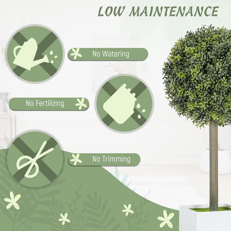 HOMCOM Lifelike Artificial Plants Set of 2, 1.5FT Fake Boxwood Topiary Balls with 114 PE Leaves, Potted Faux Trees, Green