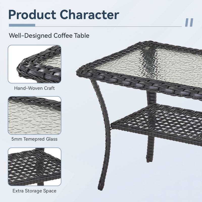 Gymojoy Outdoor Wicker Patio Furniture Loveseat Glider & Chair Set