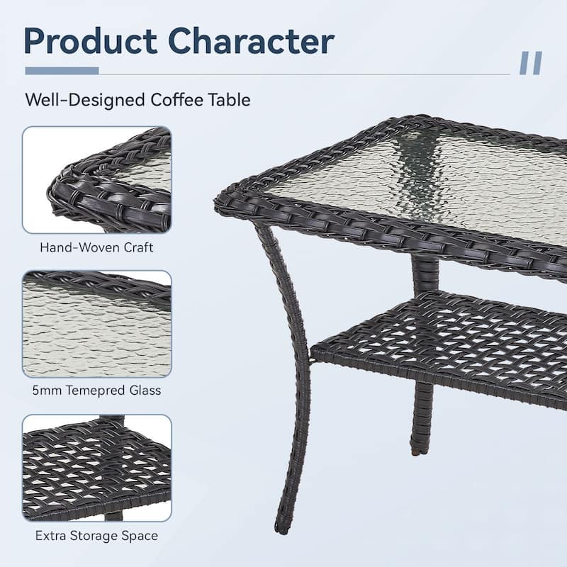 Outdoor Coffee Table/ Side Table with UV-Resistant PE Wicker