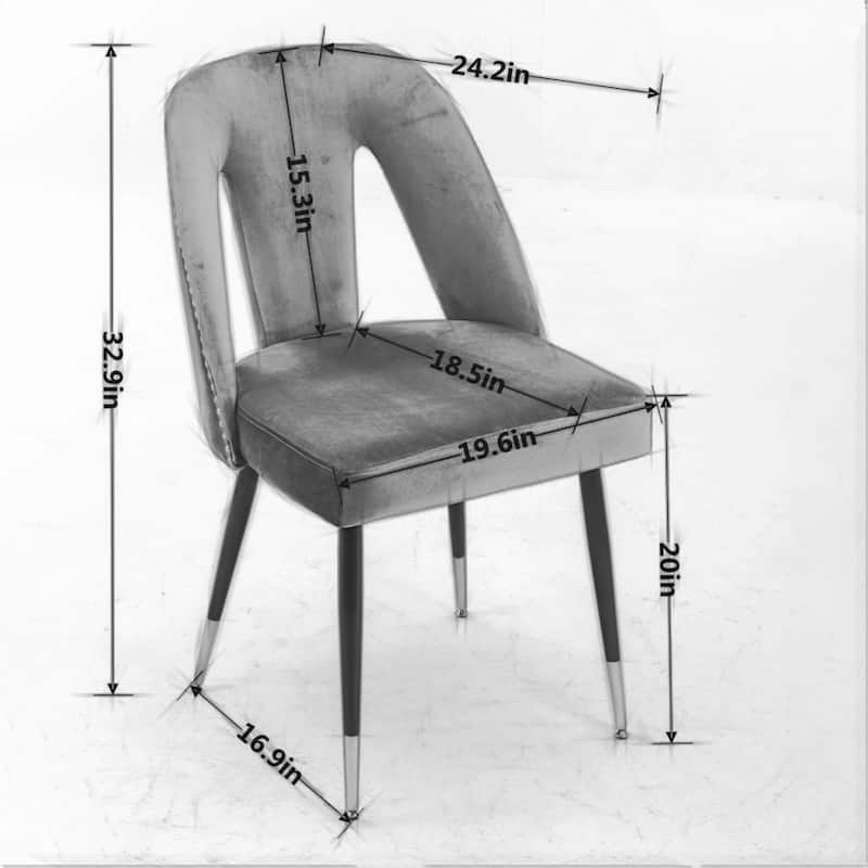 Set of 2 Modern & Contemporary Upholstered Dining Chairs with Nailheads and Metal Legs