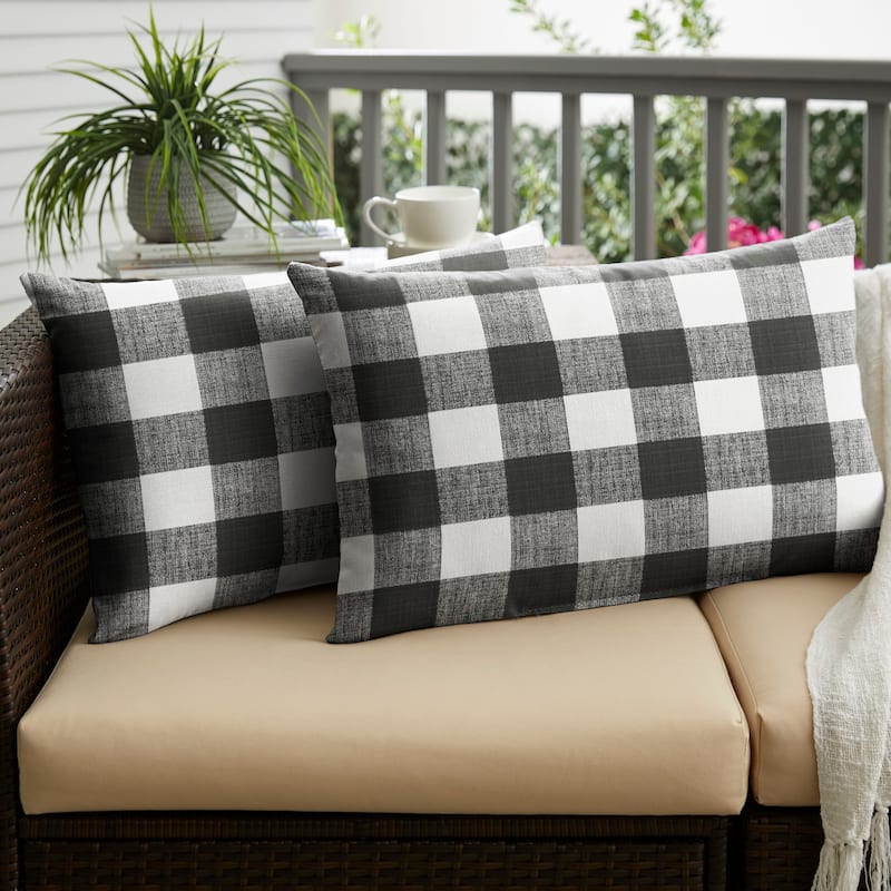 Sorra Home Black Buffalo Plaid Indoor/ Outdoor Lumbar Pillow, Set of 2 - 14 in x 24 in