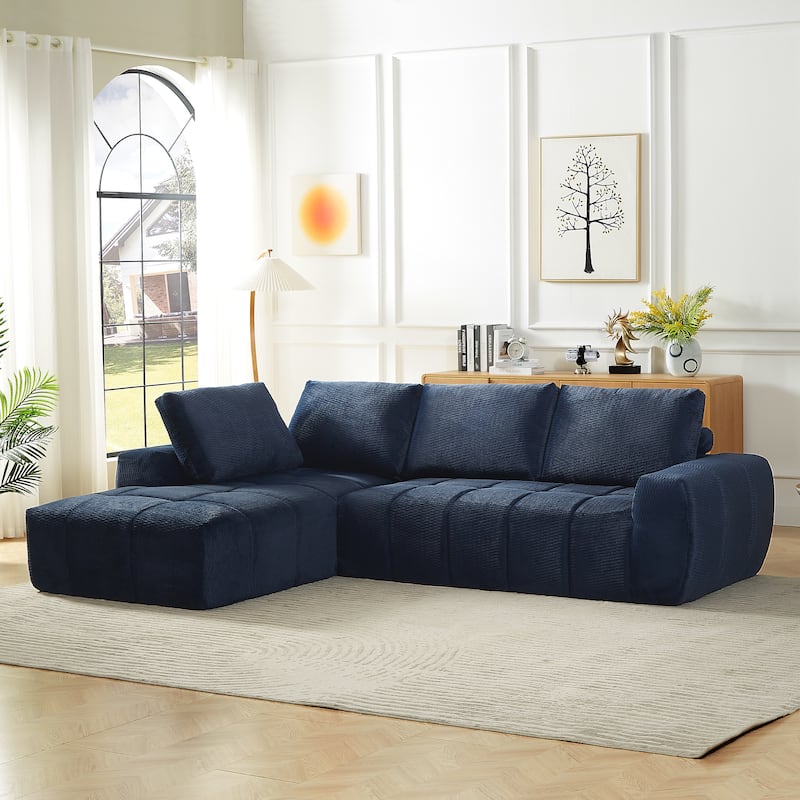 L-Shape Sectional Sofa with Chaise, Oversized Faux Fur Upholstered Sofa, Comfy Sleeper Couch for Living Room, Apartment