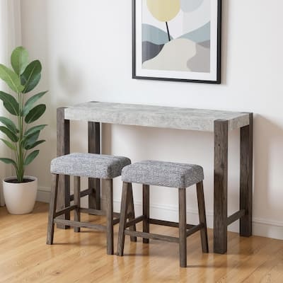 HomeRoots 48" Three Piece Gray and Dark Brown Faux Marble and Solid Wood Rectangular Bar Set