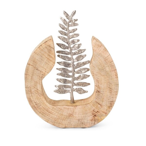 13.25" Tan and Silver Wooden Fern Indoor Statuary - N/A