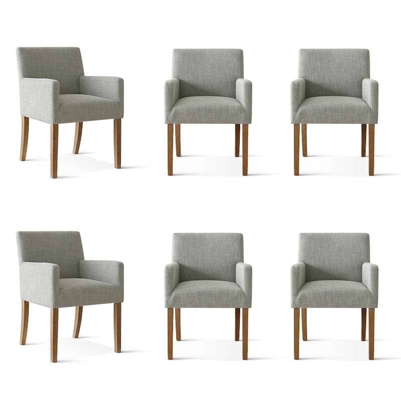 Linen Upholstered Armchairs with Wide Seat, High Back and Solid Wood Legs, Set of 6