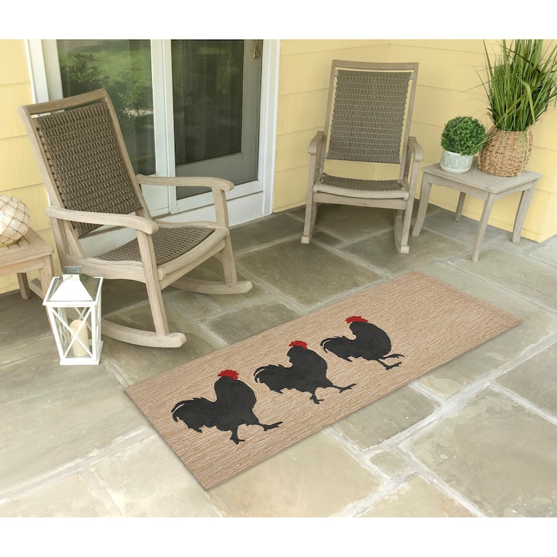 Liora Manne Frontporch Roosters Indoor/Outdoor Rug - 2' x 5' - Neutral