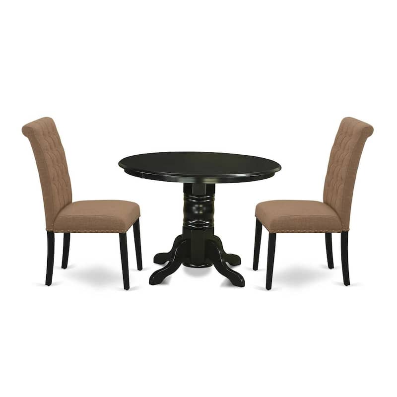Round Dinette Set - 3 Piece Table & Chair Set - Kitchen Dining Room Set - Black & Light Sable